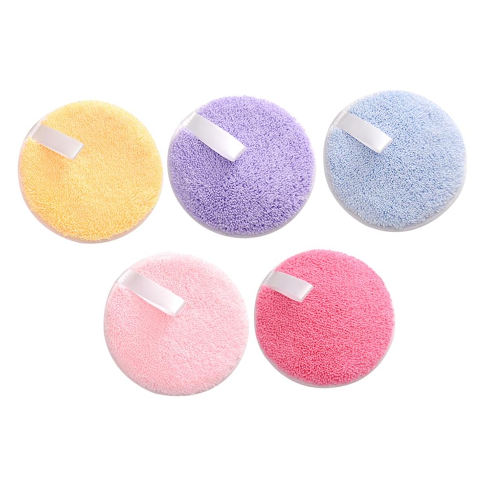 AUTSUPPL 5pcs Reusable Makeup Remover Pads Soft Rounded Face Cleansing for Gentle Exfoliation and Makeup Removal Washable Cosmetic Tools in Yellow Pink