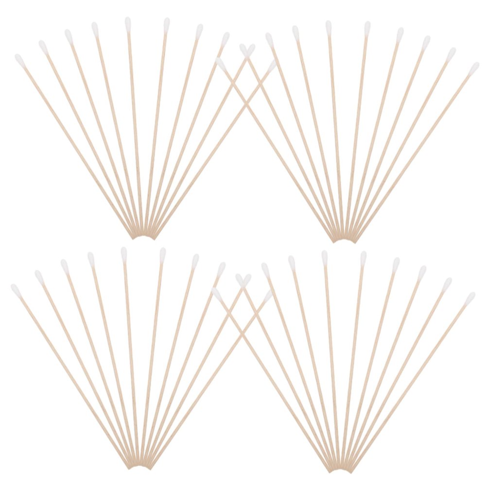 Baluue Long Wood Handle Cotton Swabs for Ear Cleaning and Makeup Removal Hypoallergenic Medical Cotton Buds Soft Round Tips for Wound Care and Cosmetic Use