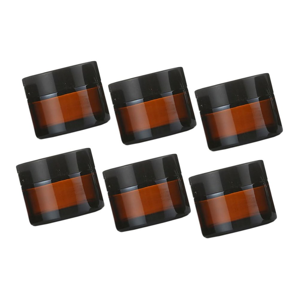 WOONEKY 6sets Glass Cream Bottles Multipurpose Sub Containers for Facial Cream Ointment and Makeup Jars Black Caps Compact and Portable for Travel Skincare