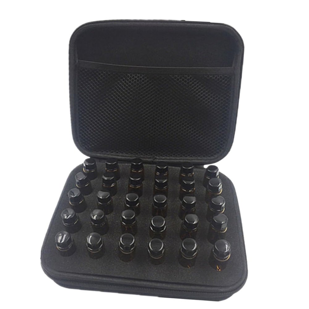 Baluue Portable Essential Oil Storage Case 30 Essential Oils Bottles Holder Black Organizer Box