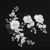 BERYUAN Wedding Pearls Flower Leaf Hair Side Comb White Flowers Pearls Bridal Headpiece Silver Wedding Hair Accoessires Flower Pearls Comb Earrings Set for Women Girls (silver) view 4