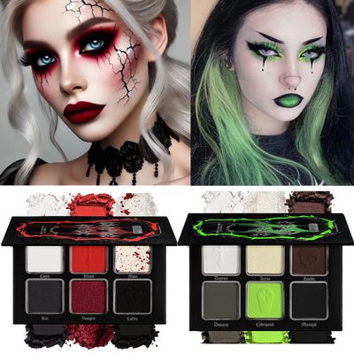 Afflano Vampire Blood Red + Cyber Goth Green Eyeshadow 2 Palettes, Halloween Goth Makeup Smokey Eye Shadow Palette, Black Red Eyeshadow, Cyber Goth Green Eyes Makeup Eyeshadow Pallet for Girls Women