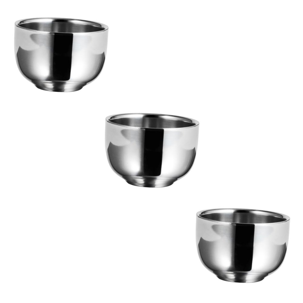 Gogogmee 3pcs Practical Shaving Bowl for Men Stainless Steel Beard Bubble Bowl Compact Travel