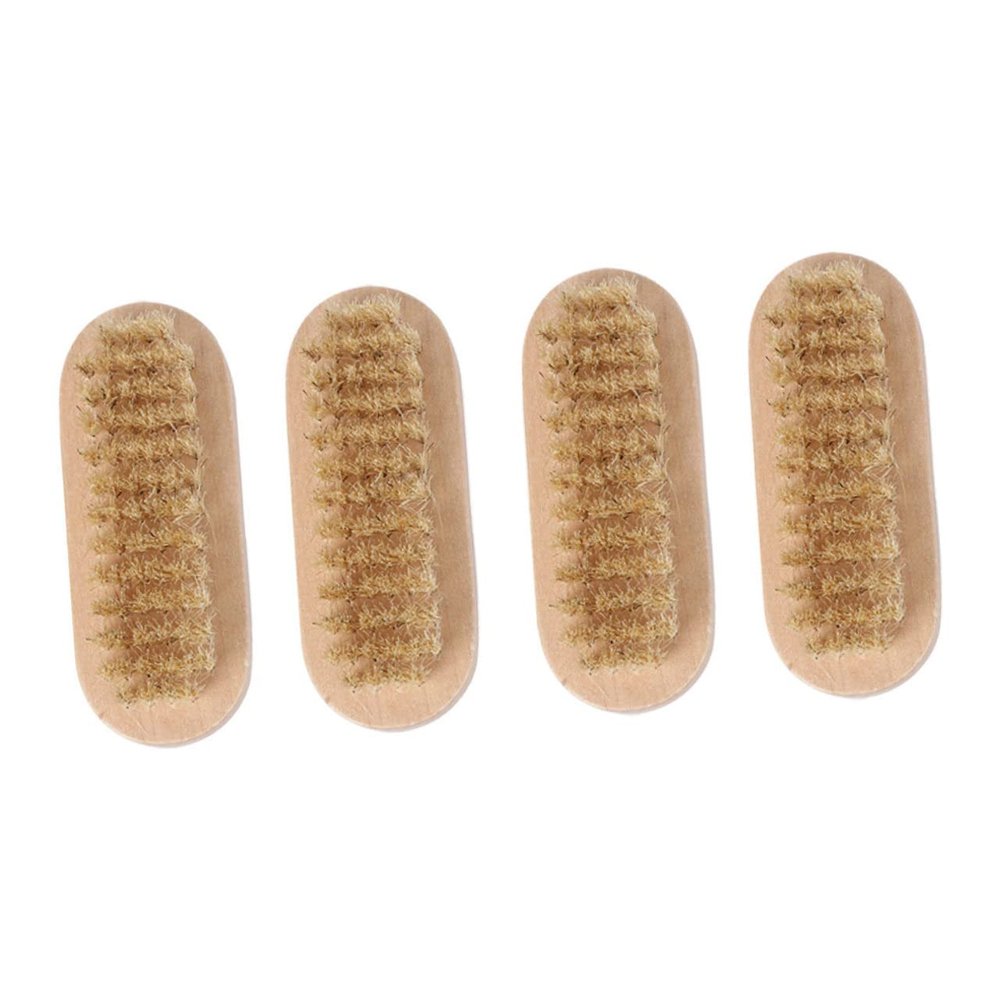 Gogogmee 4pcs Double-sided Boar Bristle Nail Brush Natural Wooden Fingernail Cleaner for Manicure and Pedicure Gentle Cleaning Brush for Home and Travel Use