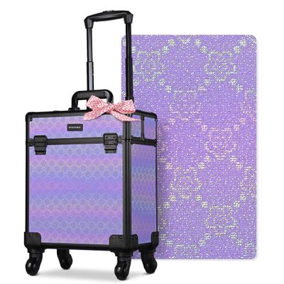 BYOOTIQUE Makeup Rolling Case Nail Cart Organizer with Wheels False Eyelash Storage Hairdressing Brush Bags for Beauty Salon Hairstylist Barbershop,Charm ForgetMeNot