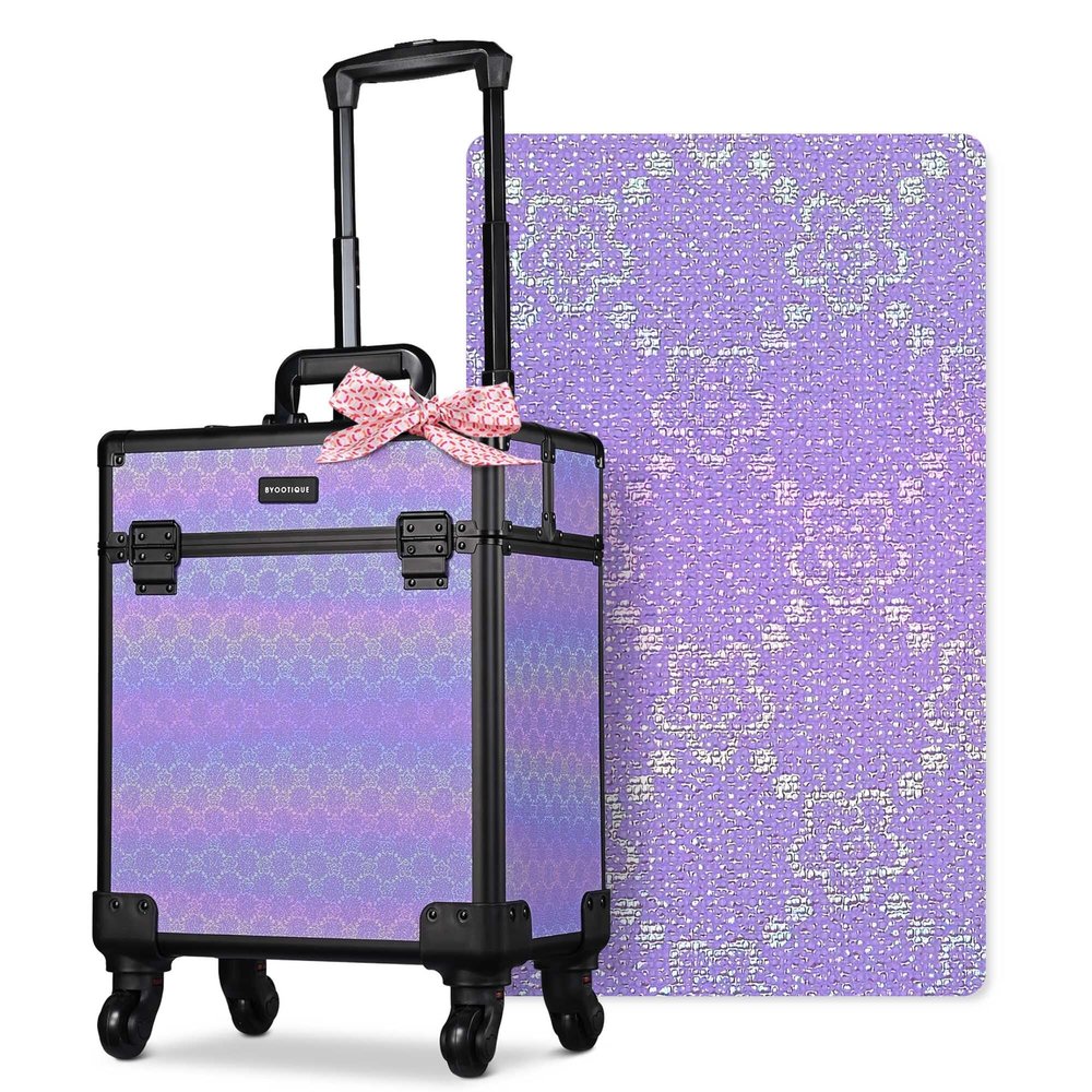 BYOOTIQUE Makeup Rolling Case Nail Cart Organizer with Wheels False Eyelash Storage Hairdressing Brush Bags for Beauty Salon Hairstylist Barbershop,Charm ForgetMeNot