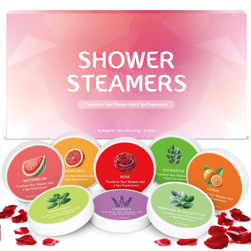 Aromatherapy Shower Steamers, 8 Pack Variety of Essential Scented Shower Bombs for Stress Relief and Relaxation, Christmas Gifts for Women