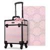 BYOOTIQUE Barber Case False Eyelash Storage Rolling Makeup Cart on Wheels Hairdressing Brush Bags Barber Suitcase for Wedding Beautician Manicurist Hairstylist,Blush ForgetMeNot view 1