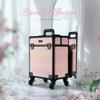 BYOOTIQUE Barber Case False Eyelash Storage Rolling Makeup Cart on Wheels Hairdressing Brush Bags Barber Suitcase for Wedding Beautician Manicurist Hairstylist,Blush ForgetMeNot view 2