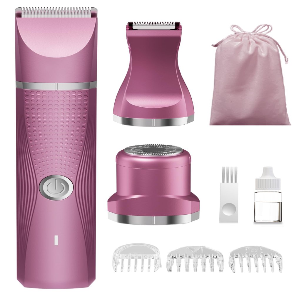 unibono 3-in-1 Electric Razor for Women - Waterproof Bikini Trimmer,Rechargeable Electric Shaver for Lady,Pubic Hair Trimmer Women,Personal Trimmer Groomer for Body Hair (Rose Red, RR-1)