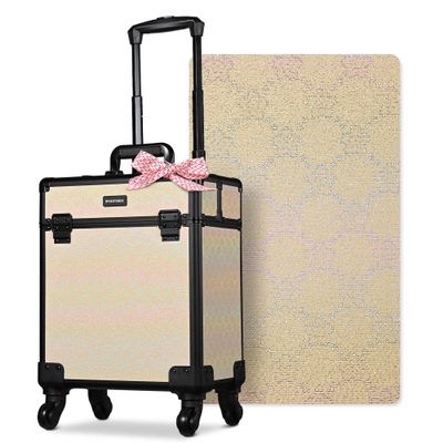 BYOOTIQUE Rolling Cosmetic Case Nail Tech Storage Cart on Wheels Hairdressing Brush Bags for Makeup Artist Salon Beautician Barbershop HairstylistGrace ForgetMeNot