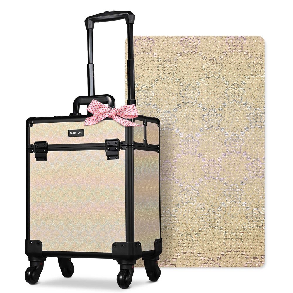 BYOOTIQUE Rolling Cosmetic Case Nail Tech Storage Cart on Wheels Hairdressing Brush Bags for Makeup Artist Salon Beautician Barbershop HairstylistGrace ForgetMeNot