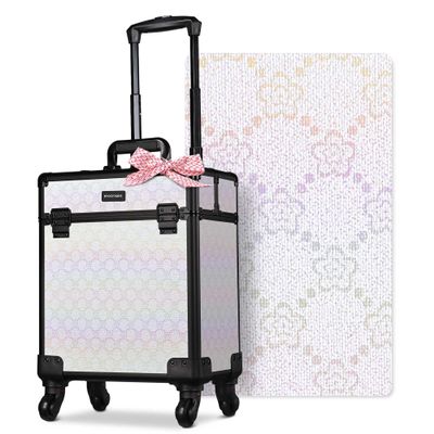 BYOOTIQUE Nail Travel Case for Nail Tech Makeup Torlley Organizer Travel Rolling Cosmetology Hairdressing Brush Bags Barber Suitcase for Beauty Salon Manicurist,Pure ForgetMeNot