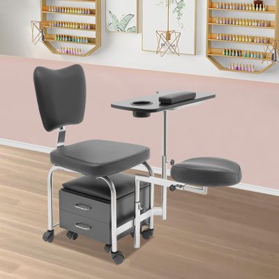 BAIODNB Manicure Pedicure Chair Nail Table, Rolling Salon Pedicure Station Unit Chair Adjustable Nail Desk Workstation, Professional Salon Trolley Beauty Spa Massage Stool with Drawers(Black)