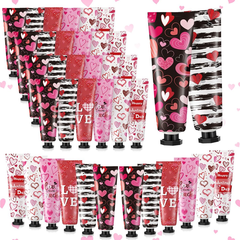 36 Pcs Valentine's Day Hand Cream Gift Bulk Valentine Gift Basket Stuffers Love Heart Moisturizing Galentine's Hand Lotion Bulk Small Dry Cracked Care Cream for Women Friends Seniors Clients, 30 ml