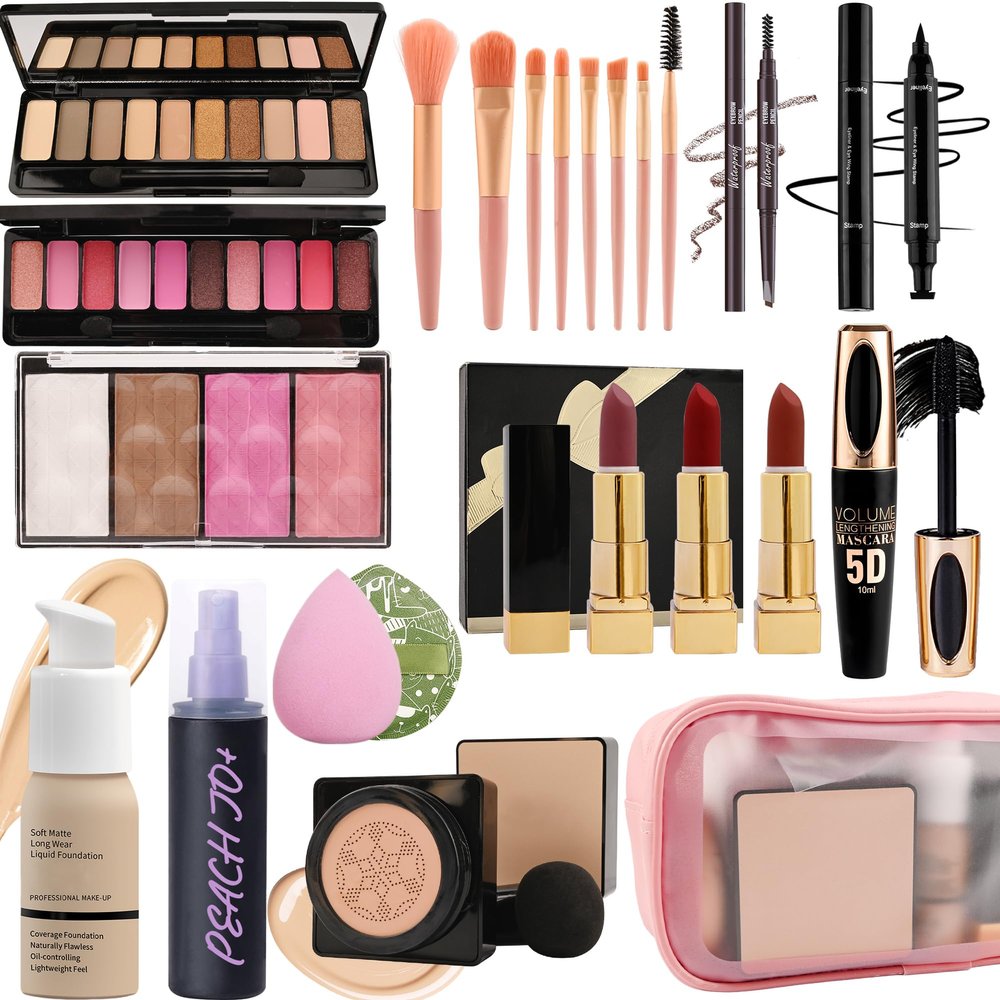 All in One Makeup Kit for Women Full Kit,Travel Makeup Kit for Teens,Makeup Gift Set with Everything,Foundation Eyeshadow Lipstick Eyebrow Blush Powder, Christmas Make Up Gift Set for Women-D
