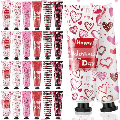 24 Pcs Valentine's Day Hand Cream Gift Bulk Valentine Gift Basket Stuffers Love Heart Moisturizing Galentine's Hand Lotion Bulk Small Dry Cracked Care Cream for Women Friends Seniors Clients, 30 ml