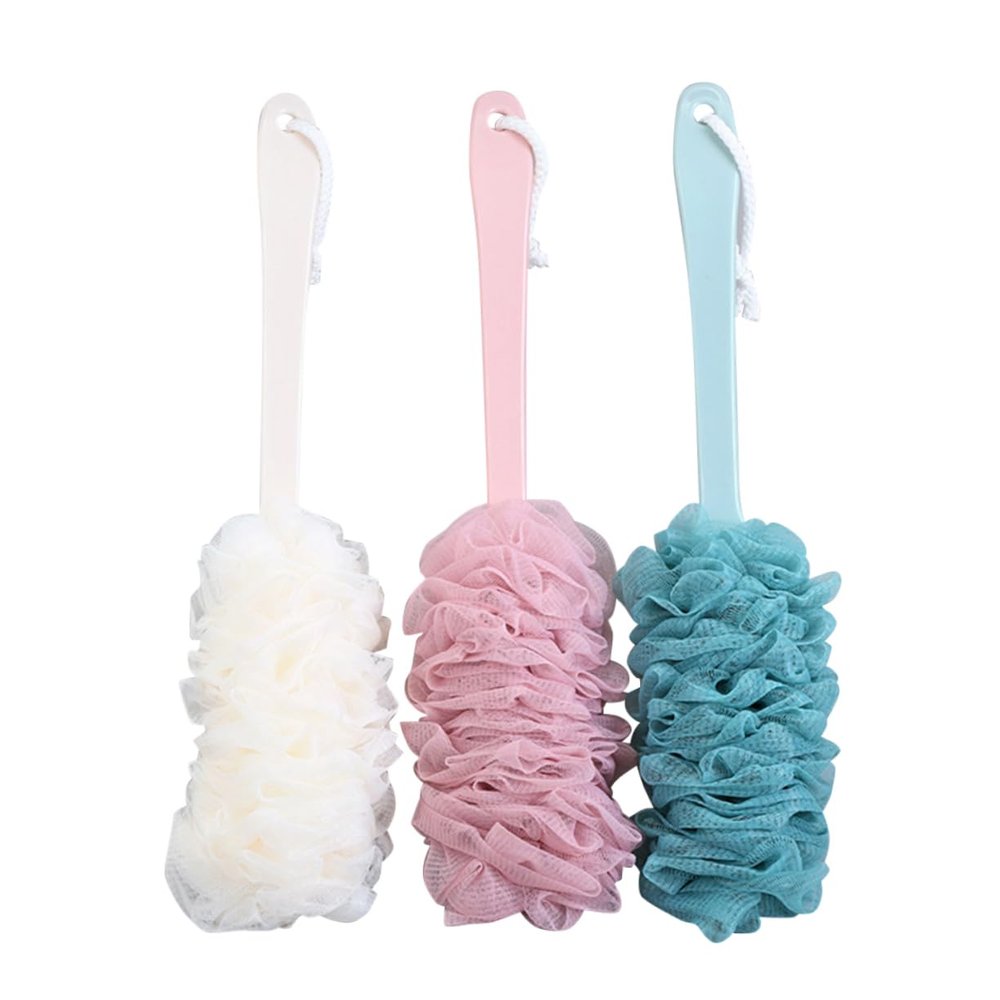 Baluue 3pcs Mesh Shower Brush Long Handle Bath Brush for Body Cleaning and Massaging