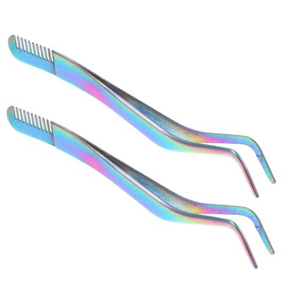 Baluue 2pcs Professional Eyelash Applicator Tools Precision Tweezers for Eyebrow and Lashes Lash Extension Tweezers
