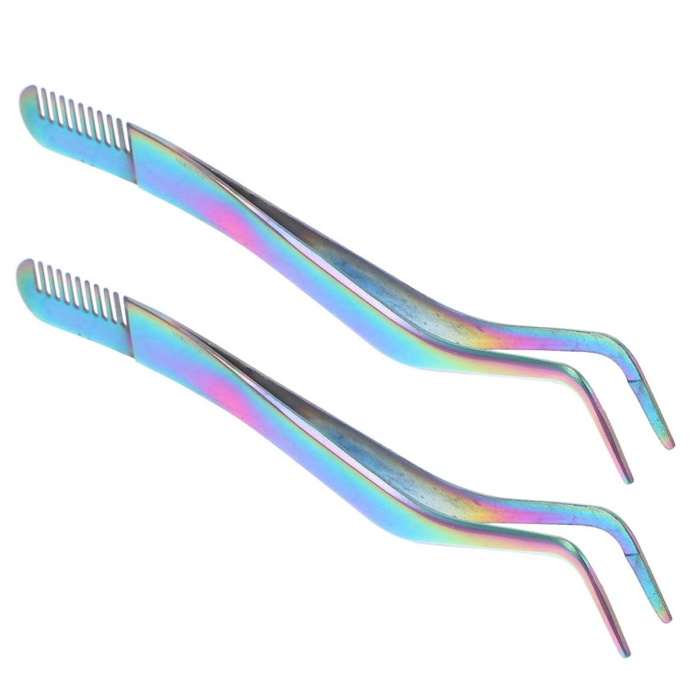Baluue 2pcs Professional Eyelash Applicator Tools Precision Tweezers for Eyebrow and Lashes Lash Extension Tweezers