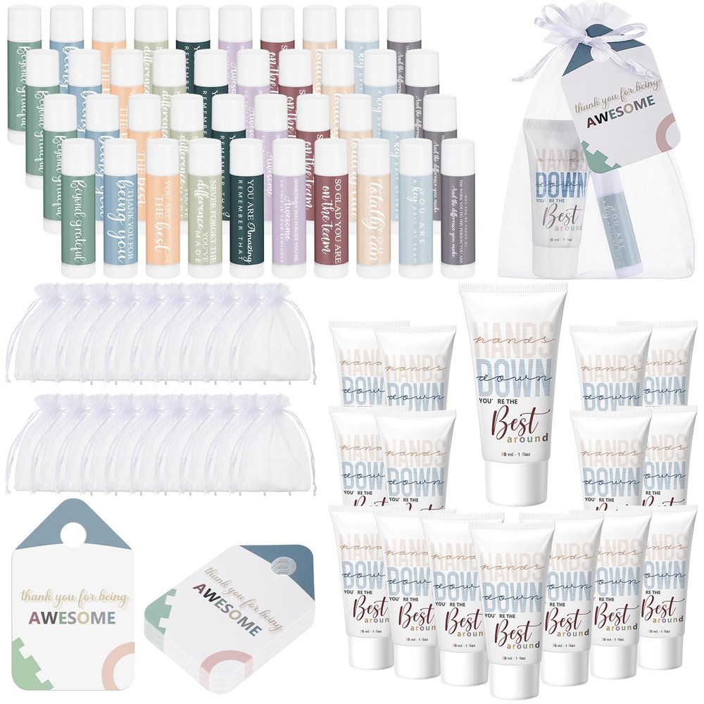 Heigble 40 Sets Christmas Employee Appreciation Gifts Bulk 2025 Lip Balm and Hand Cream Set Inspirational Hand Lotion Thank You Gift for Coworker Staff Office Teacher Nurse Christmas Stocking Stuffer