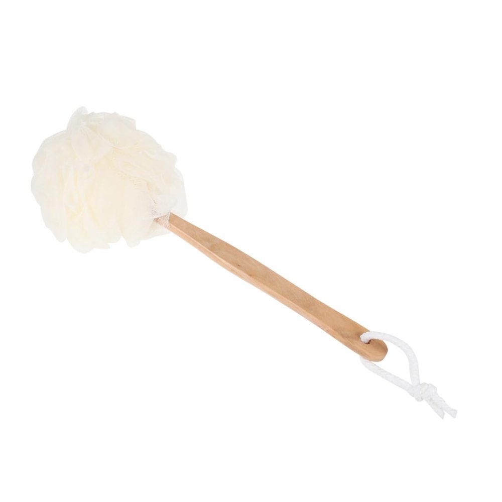 SOESFOUFU 3pcs Wooden Long Handle Bath Balls Eco-Friendly Shower Back Scrubber for Deep Cleaning Exfoliating Massage and Skin Care Ergonomic Design Soft Bristles White Color