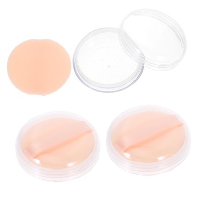 3 Sets Empty Makeup Powder Case with Puff Portable Airtight Orange