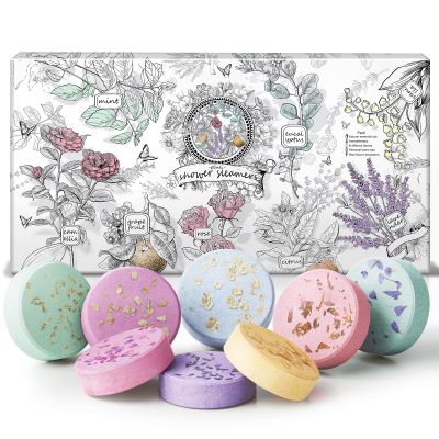 Psnli Shower Steamers Aromatherapy Stocking Stuffers 8 Scents, Christmas Gifts for Women Elegant Packaging Birthdays Gifts for Mom, Natural Essential Oil Home Spa Self Care & Relaxing Lavender