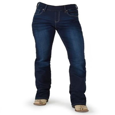 Cowgirl Tuff Women's Pull-on Dark DFMI Jeans Dark Wash SH & Cooling Towel