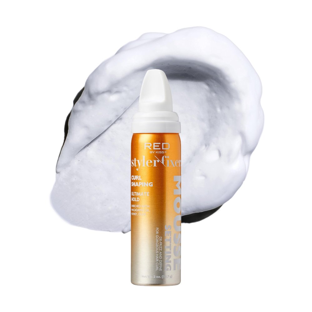 Red by Kiss Setting Mousse Braid Frizz Control, Curl Definition, Shine, Maximize Volume, Ultimate Hold, Long Lasting, Non Sticky Creamy Foam Style Perfector (2 Ounces, Curl Enhancer)
