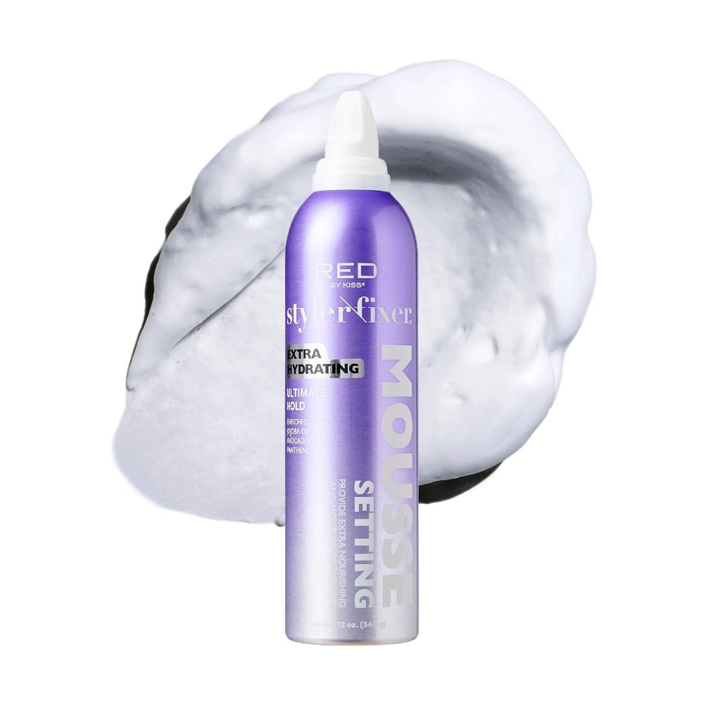 Red by Kiss Setting Mousse Braid Frizz Control, Curl Definition, Shine, Maximize Volume, Ultimate Hold, Long Lasting, Non Sticky Creamy Foam Style Perfector (12 Ounces, Extra Shine & Hydration)