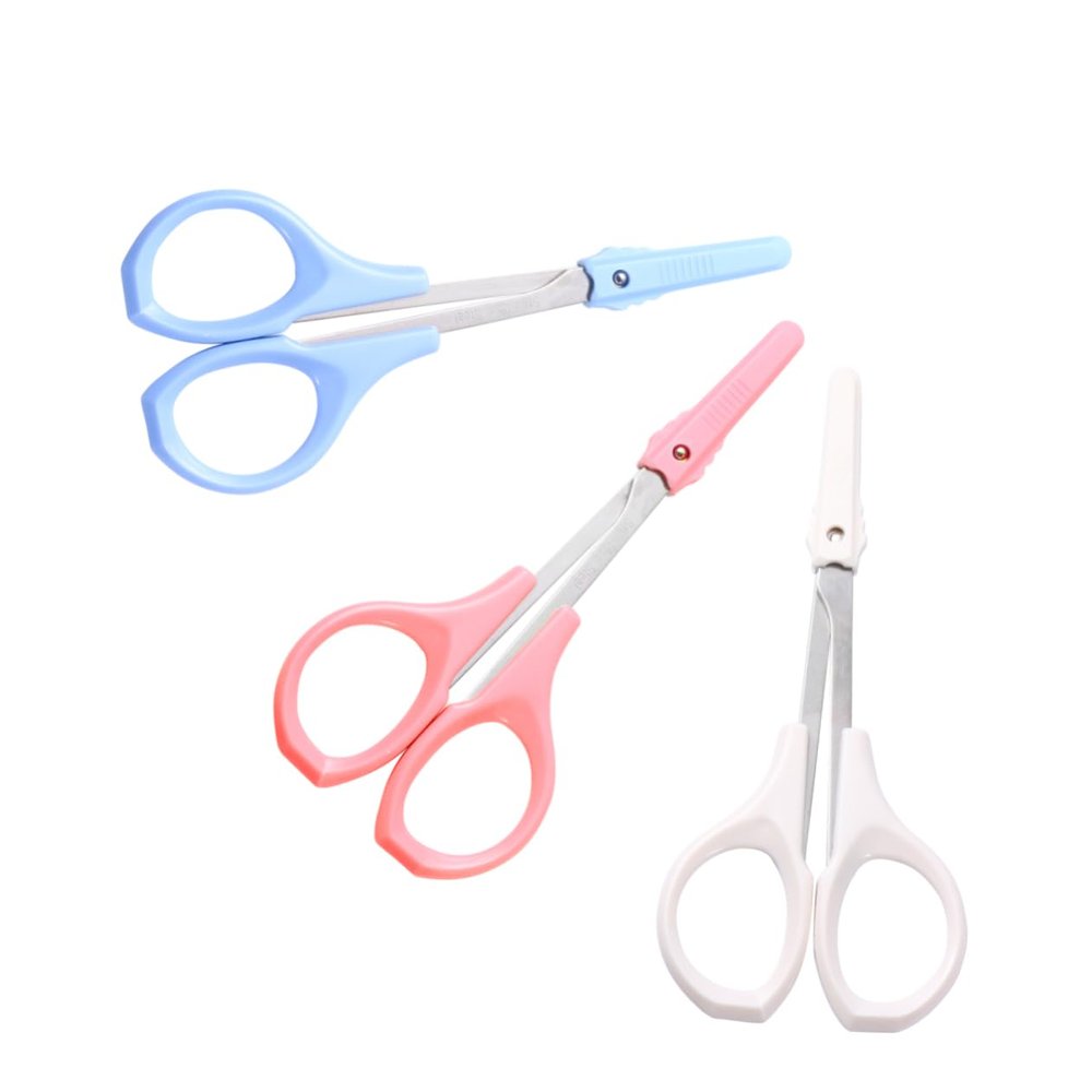 BELLIFFY 3pcs Stainless Steel Eyelash Scissors for Eyebrow and Nose Hair Grooming Includes Curved Straight and Rounded Scissors Portable Beauty Tools for Home Salon Use