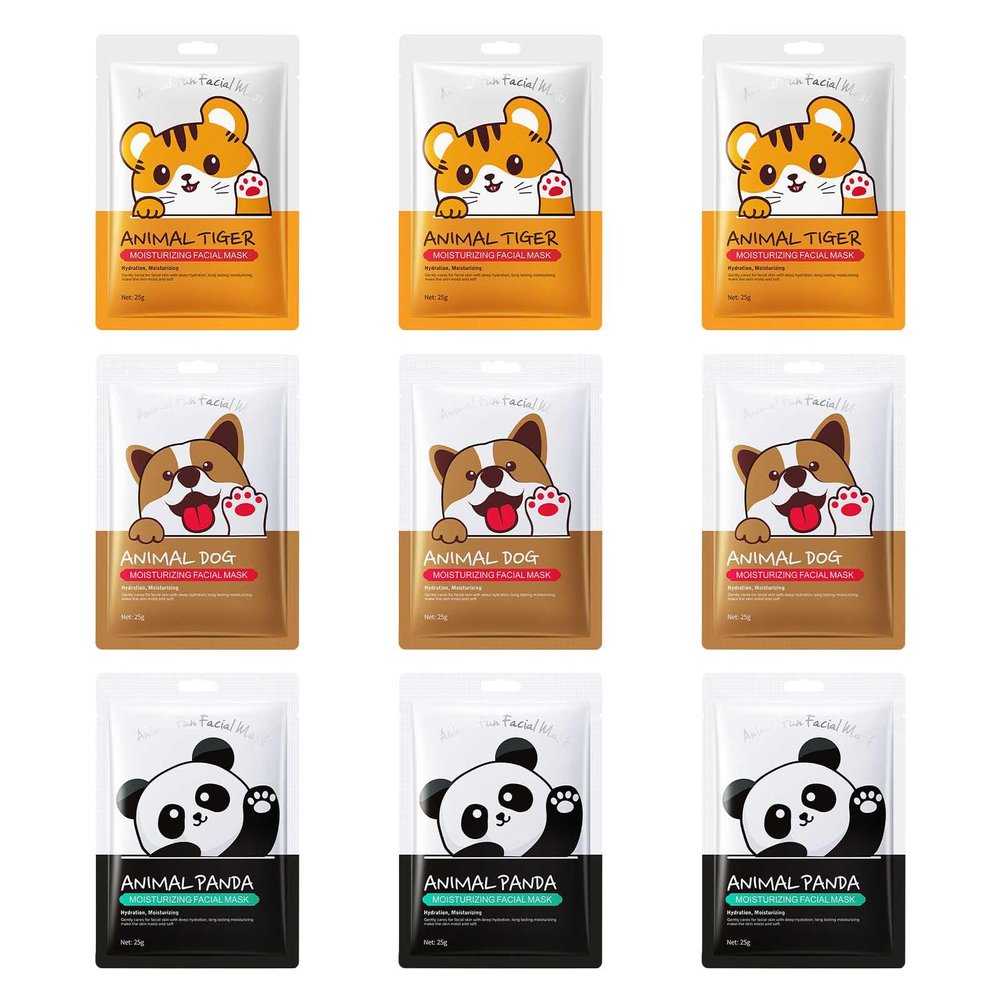 Beenefits 9 Packs Animal Character Facial Masks, Deep Hyrating Spa Masks for All Skin Types, Gift for Kids' Birthady Party, Girl's Night, Enjoy Skincare Life