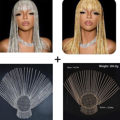 2PCS Long Rhinestone Headpiece Cap 1920s Tassel Crystal Flapper Head Chain Gatsby Belly Dance Hair Accessories for Wome