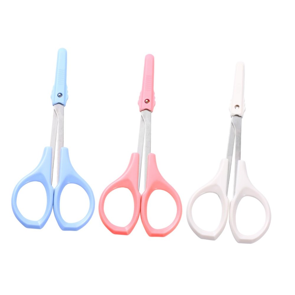 Gogogmee 3pcs Stainless Tools Curved Eyelash Scissors Straight Facial Hair Scissors Portable Grooming Kit for Home Salon
