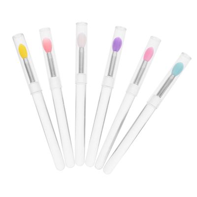 Baluue 6pcs Portable Lip Brush Stick Lidded Case Reusable Lip Makeup Applicators for Eyeshadow Gloss
