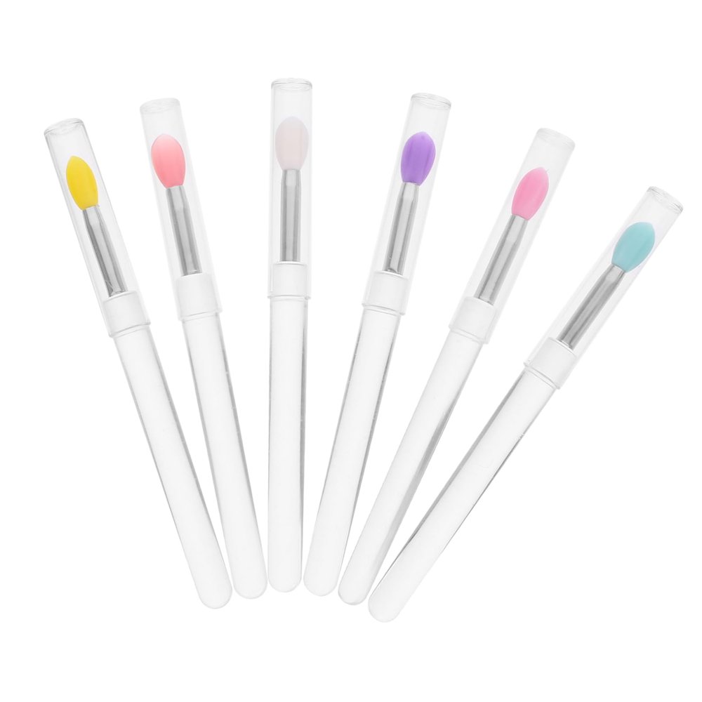 Baluue 6pcs Portable Lip Brush Stick Lidded Case Reusable Lip Makeup Applicators for Eyeshadow Gloss