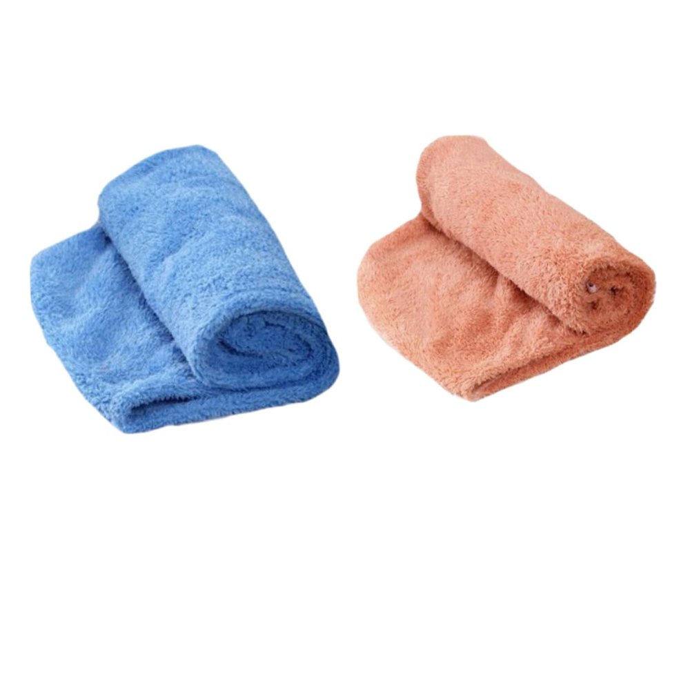 BELLIFFY 2pcs Absorbent Hair Drying Towel Quick Dry Microfiber Wrap for Women Lightweight Bath Hair Cap Brown Blue for Travel and Home Use