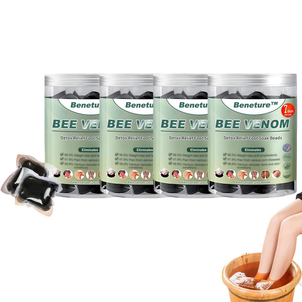 Benture Bee Venom Detox Relief Foot Soak - Herbal Cleaning Beads for Relief (4 Cans)