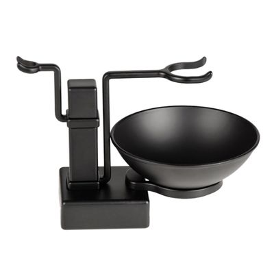 MERRYHAPY 2pcs Shaving Rack and Bowl Set Metal Shaving Brush Stand for Men Black Resistant Space-saving Design Includes Bowl and Brush Holder for Wet