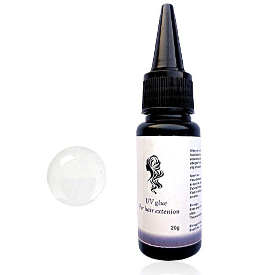 Hair Extensions Glue,UV Hair Extensions Glue Fast Curing Glue for Human Hair ExtensionV Light Hair Extensions Kit 20g Four Colors for Hair Extension Hair Glue Wig Extensions Tools (Transparency)