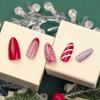 TENPAL Christmas Press on Nails Almond French Red Candy Striped Fake Nails with Glue Xmas Silver Glitter Wearable Artificial False Nails Oval Shaped New Year Stick on Nails for Women and Girls Gifts view 2