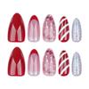 TENPAL Christmas Press on Nails Almond French Red Candy Striped Fake Nails with Glue Xmas Silver Glitter Wearable Artificial False Nails Oval Shaped New Year Stick on Nails for Women and Girls Gifts view 3