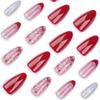 TENPAL Christmas Press on Nails Almond French Red Candy Striped Fake Nails with Glue Xmas Silver Glitter Wearable Artificial False Nails Oval Shaped New Year Stick on Nails for Women and Girls Gifts view 4