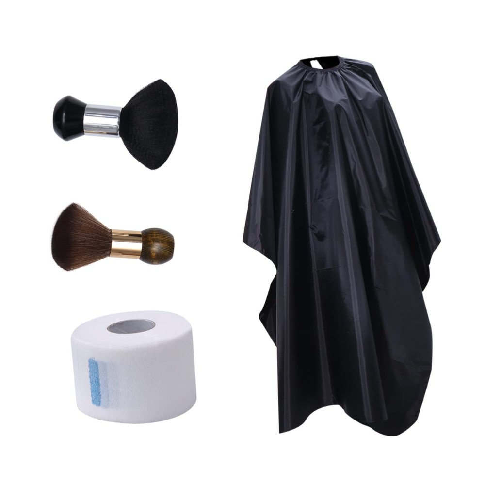 Baluue 4pcs Hairdresser Cape Set with Neck Duster Brush and Strips Professional Hair Cutting Tools for Barbers and Home Use Durable Material