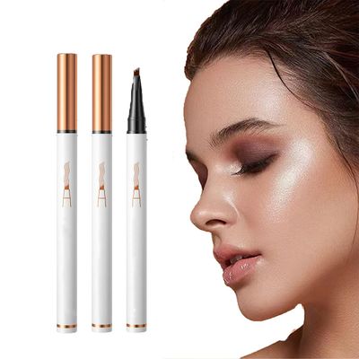 2024 New 3D Microblading Eyebrow Pencil, Waterproof Magic, 2 Microblading Eyebrow Pencils with 4 Tips, Dark Brown Makeup Long Lasting Eyebrow Pencil (Light Brown)