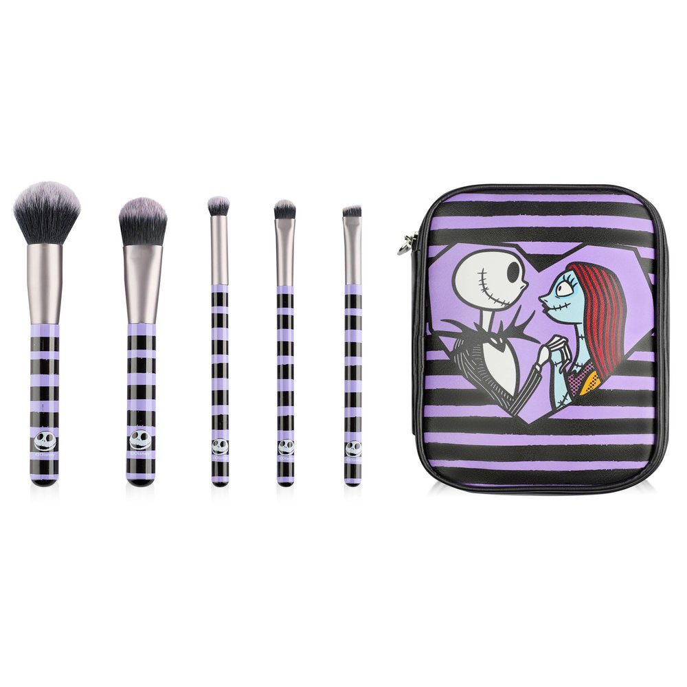 Disney The Nightmare Before Christmas Womens Makeup Brush Set with Zip Up Storage Case in Purple & Black