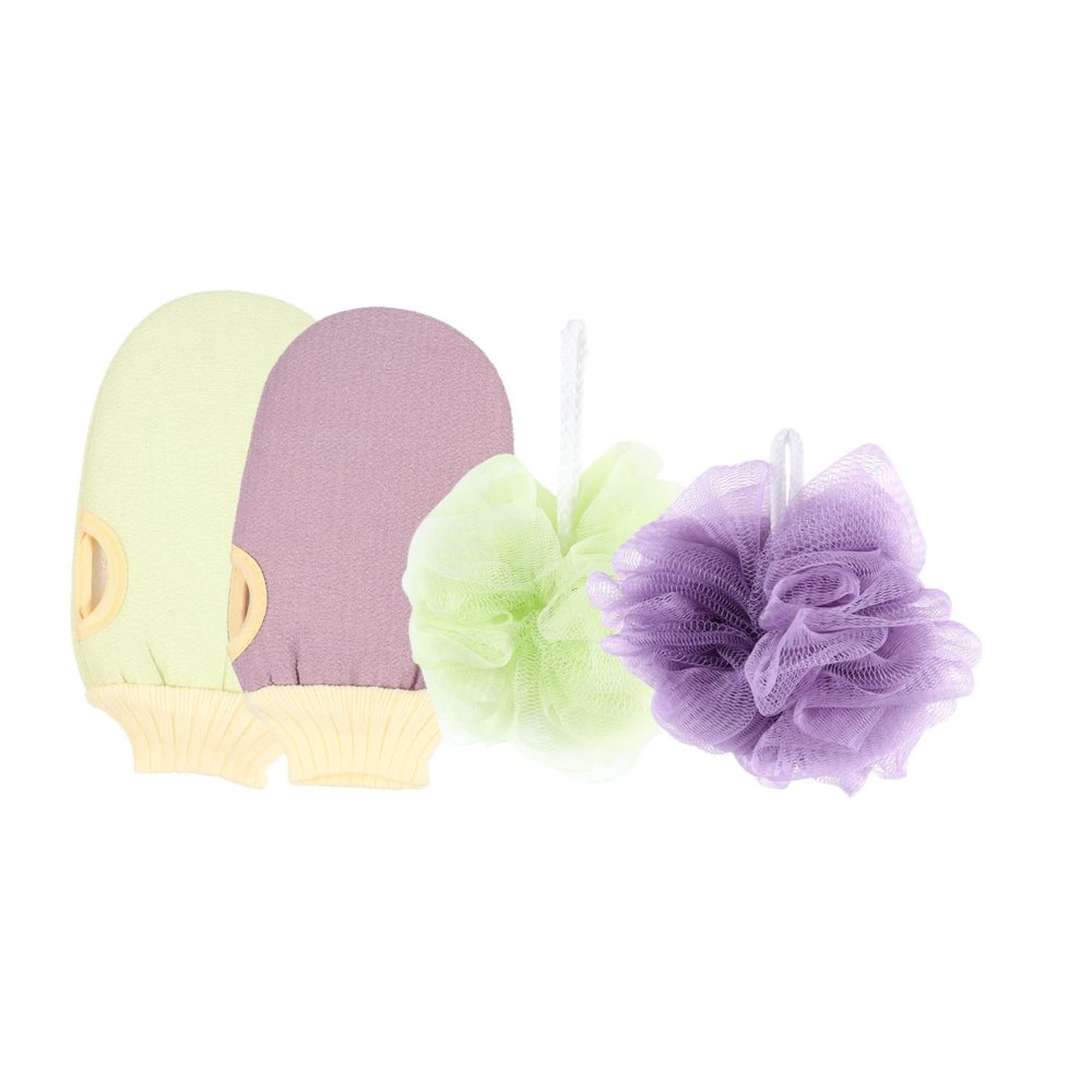 Beatifufu 4pcs Exfoliating Bath Scrubber Gloves Shower Set Gentle Back Skin Cleanser for Deep Cleansing Relaxation for Daily Use Green Coffee