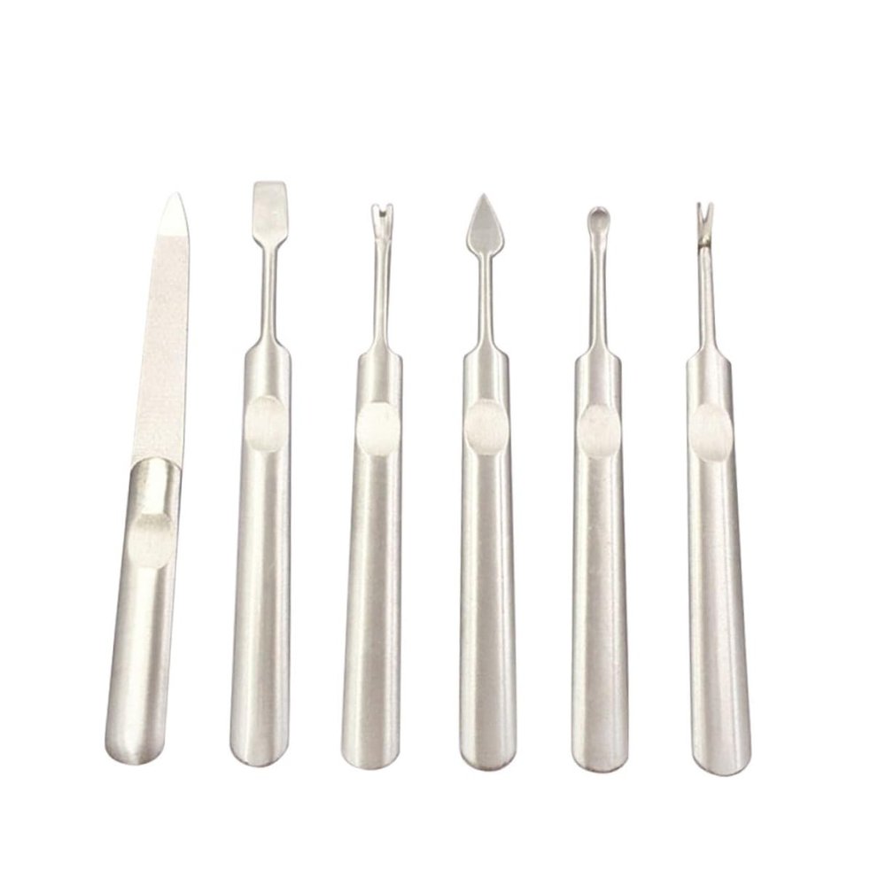 Beatifufu 1 Set Stainless Steel Nail Tools Nail File Dead Skin Fork Ear Picks Earring Tool for Professional and Personal Use and Grooming