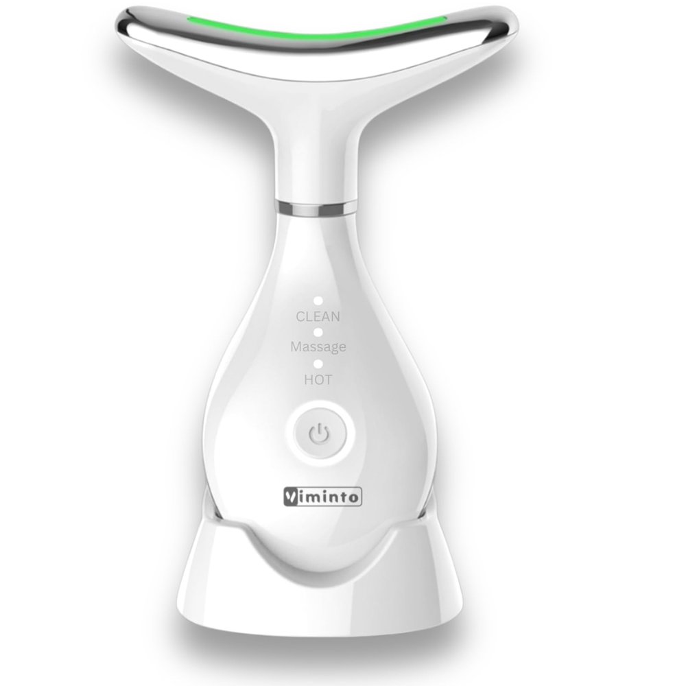VIMINTO  3-in-1 Face Massager  Facial Massager Tool with Soothing Heat, Vibration, and Smart Touch  Red, Blue & Green Light Modes for Relaxation and Radiance  Compact & Portable - White